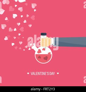 Vector illustration. Fond plat avec potion. L'amour, coeurs. Valentines Day. Be My Valentine. 14 février. Illustration de Vecteur