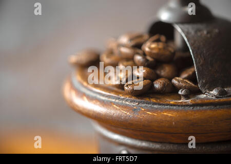 Moulin à café avec café en grains close-up Banque D'Images