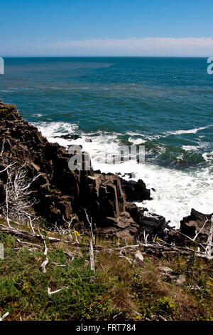 Piliers de basalte le long de la côte de l'île de Grand Manan. Banque D'Images