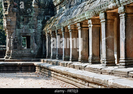 Colonnes, Ta Prohm Temple, Parc archéologique d'Angkor, Siem Reap, Cambodge Banque D'Images
