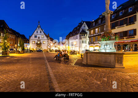 Place du marché, la Halle aux blés, Obernai, le long de la route des vins, Bas-Rhin Alsace France Banque D'Images