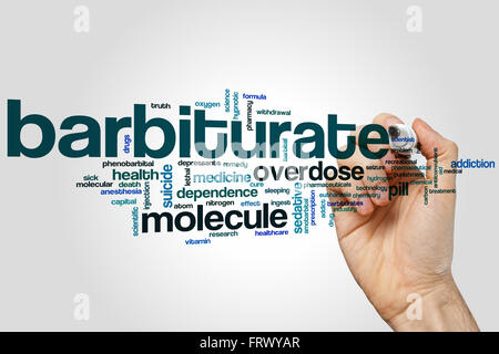 Mot de barbituriques concept cloud avec comprimé sédatif tags liés Banque D'Images