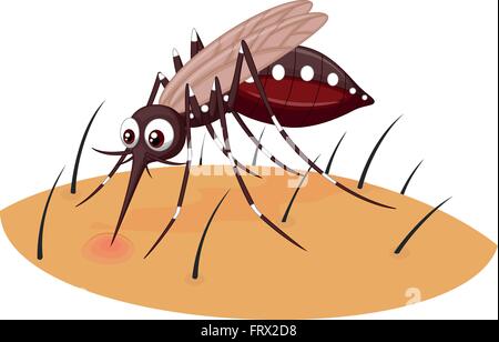 Caricature de moustiques en suçant le sang de la peau humaine Illustration de Vecteur