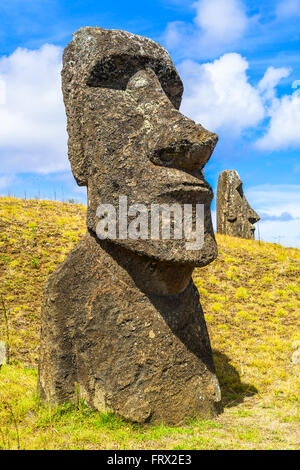 Statue de pierre polynésien au parc national de Rapa Nui de l'île de Pâques, Chili Banque D'Images