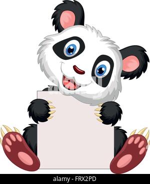 Panda mignon cartoon holding blank sign Illustration de Vecteur