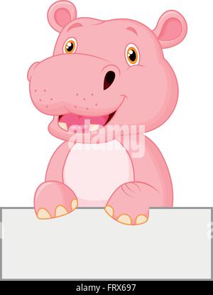 Cute hippone holding blank sign Illustration de Vecteur