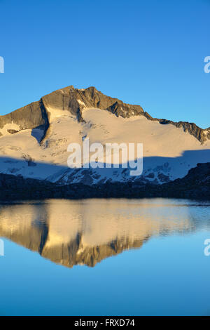 Vue sur le lac de Scharzhornsee au mont Hochalmspitze, Malte valley, Groupe Ankogel, Parc National du Hohe Tauern, Carinthie, Autriche Banque D'Images