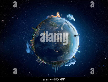 Billet notre planète Terre. Le monument mondial concept. Extrêmement détaillée y compris les éléments fournis par la NASA. Banque D'Images
