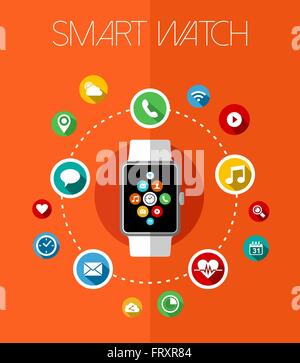 Smart watch Concept design de l'appareil en télévision art style avec affichage texte et icônes d'applications. Vecteur EPS10. Illustration de Vecteur