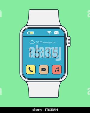 Smart watch illustration en ligne moderne de style art avec des icônes d'applications et l'affichage de l'heure. Vecteur EPS10. Illustration de Vecteur