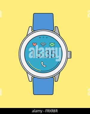 Retro style smart watch illustration dessins au trait avec des icônes d'applications sociales et de l'heure affichage sur écran. Vecteur EPS10. Illustration de Vecteur