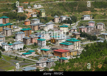 Maisons traditionnelles à Thimphu, Thimphu, Bhoutan District Banque D'Images