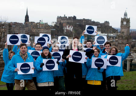 Edinburgh, Royaume-Uni. 24Th Mar, 2016. Le chef conservateur écossais Édimbourg Ruth Davidson dans Carlton Hill Edinburgh pour remercier les gens qui ont voté non au référendum sur l'indépendance. Credit : Pako Mera/Alamy Live News Banque D'Images