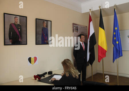 Le Caire, Égypte. 24Th Mar, 2016. L'ambassadeur de Suède type réconfort dans l'incident terroriste, qui a eu lieu à Bruxelles.L'intérieur de l'ambassade du Caire belge © El-Geziry Fayed/ZUMA/Alamy Fil Live News Banque D'Images