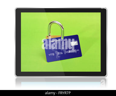 Concept de protection de paiement en ligne en comprimé. Banque D'Images