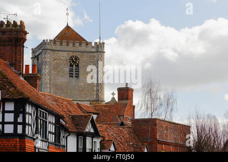 La tour de l'abbaye de Dorchester Église de St Peter et St Paul, Dorchester-on-Thames, Oxfordshire, Angleterre Banque D'Images