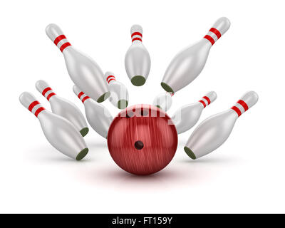 Boule de bowling s'écraser dans les broches , c'est un calculateur générée et 3d rendu photo. Banque D'Images
