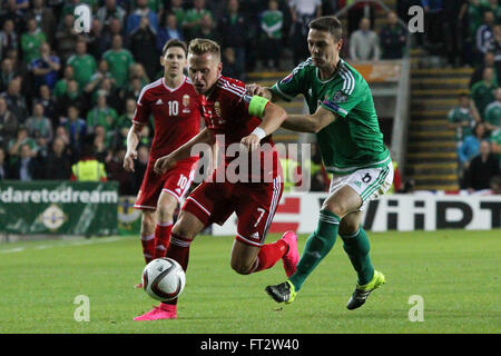 07 Sept 2015 - Euro 2016 Qualifications - Groupe F - Irlande du Nord 1 Hongrie 1. La Hongrie Balázs Dzsudzsák (7) en action pendant le jeu. Banque D'Images