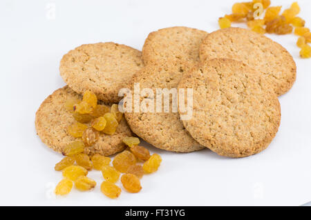 Partie intégrante des cookies avec raisins secs Jaune sur blanc Banque D'Images