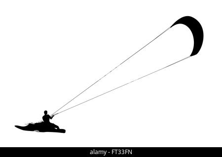 Le kitesurf silhouette noire. Illustration de Vecteur