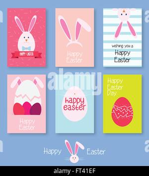 Cute vector set de cartes de Pâques. Pour les cartes de vœux, Étiquettes et autocollants, brochures, invitations, calendriers Illustration de Vecteur