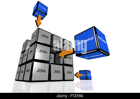 L'emploi et demande d'emploi symbolisé avec cubes volants Banque D'Images