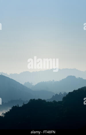 Brume matinale sur les collines près de la zone de pitas de Sabah, Malaisie Bornéo Banque D'Images