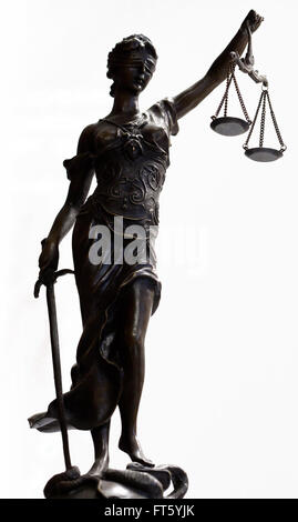 Statuette en bronze de la justice (focus sur le visage) Banque D'Images