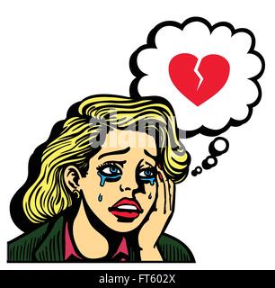 Pop art girl crying, retro style bande dessinée vector illustration de triste broken hearted woman sanglotant Illustration de Vecteur