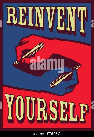 Réinventez-vous ! Mains dimensions réciproquement, la créativité, l'innovation, l'amélioration de soi, concept de développement personnel Illustration de Vecteur