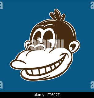 Vintage Retro cartoon toons : Caractère, singe singe souriant visage, style classique vector illustration Illustration de Vecteur
