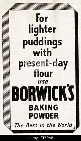 Vintage Original advert à partir de 1940. Publicité Publicité 1943 Guerre daté de BORWICK la levure chimique. Banque D'Images