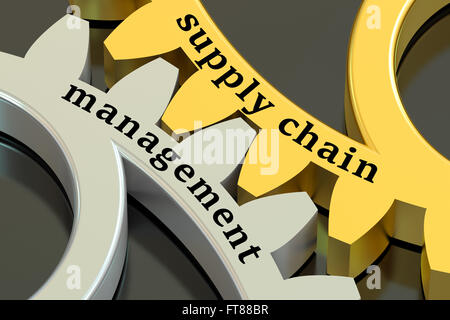 Concept de gestion de la chaîne d'approvisionnement sur les roues dentées, 3D Rendering Banque D'Images