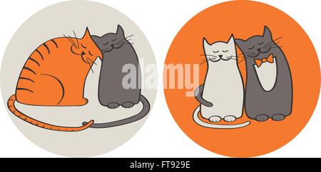 Ensemble de deux chats dans l'amour, vector illustration Illustration de Vecteur