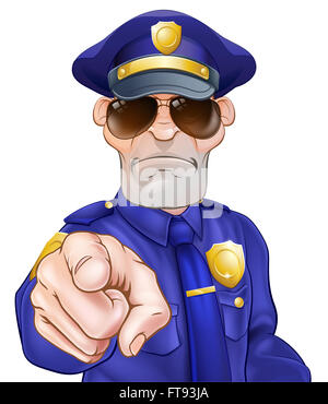Cartoon grave policier policier en pointant les lunettes Banque D'Images