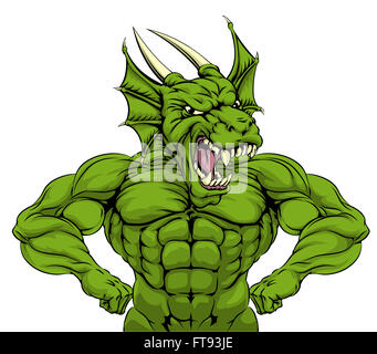 Forte moyenne dure dessin animé dragon vert sports mascot Banque D'Images