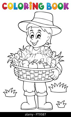 Agriculteur livre de coloriage avec harvest 1 - photo illustration. Banque D'Images