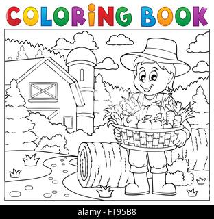 Livre de coloriage agriculteur avec récolte 2 - photo illustration. Banque D'Images