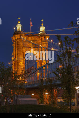 John A. Roebling Suspension Bridge. Cincinnati, Ohio, USA. Banque D'Images