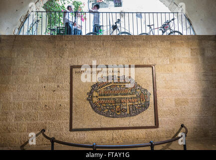 Mosaïque de l'ancienne Jérusalem à cardo rue de Jérusalem, Israël Banque D'Images