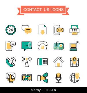 Contactez-nous collection d'icônes en style ligne mince Illustration de Vecteur