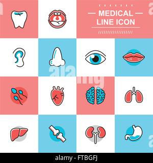 Fine ligne médicale collection icônes de style en télévision Illustration de Vecteur