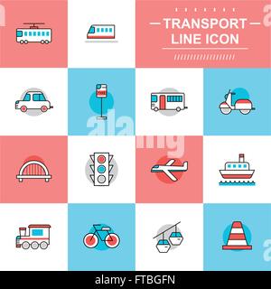 Transports ligne fine collection icônes de style en télévision Illustration de Vecteur