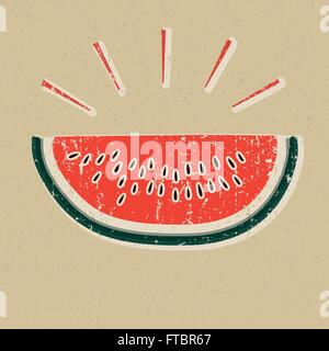 Watermelon slice imprimé sur papier jaune boucher Illustration de Vecteur