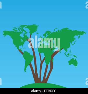 Carte du monde Illustration arbre Illustration de Vecteur