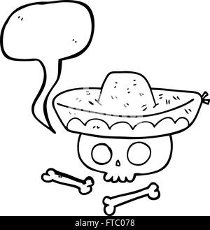 Dessiné à main levée bulle cartoon skull dans Mexican Hat Illustration de Vecteur