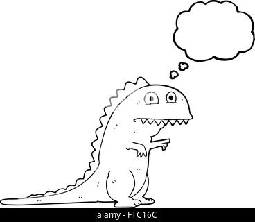 Freehand appelée bulle pensée dinosaure cartoon Illustration de Vecteur