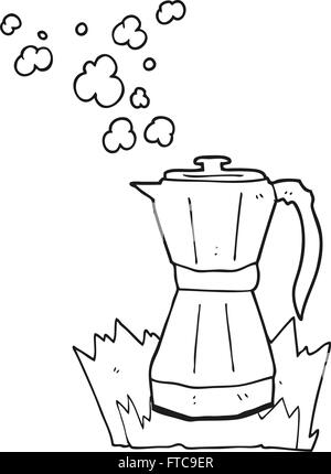 Noir et blanc dessiné à main levée de caricature de cuisson Cafetière à espresso Illustration de Vecteur