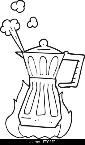 Noir et blanc dessiné à main levée de caricature de cuisson bouilloire expresso Illustration de Vecteur