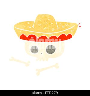 Retro cartoon skull dans Freehand Mexican Hat Illustration de Vecteur